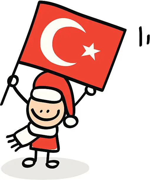 Vector illustration of boy with Turkey flag cartoon illustration
