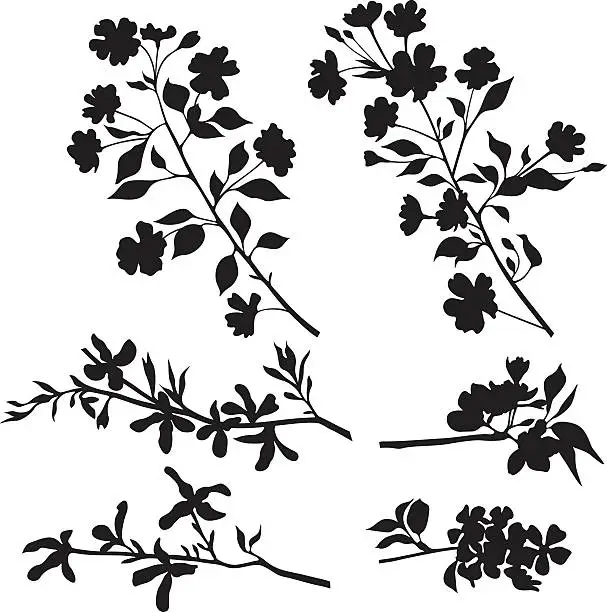 Vector illustration of Black and white silhouette of tree branches