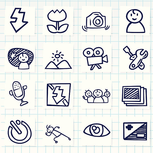 ilustraciones, imágenes clip art, dibujos animados e iconos de stock de icono de menú de cámara - pencil drawing flash
