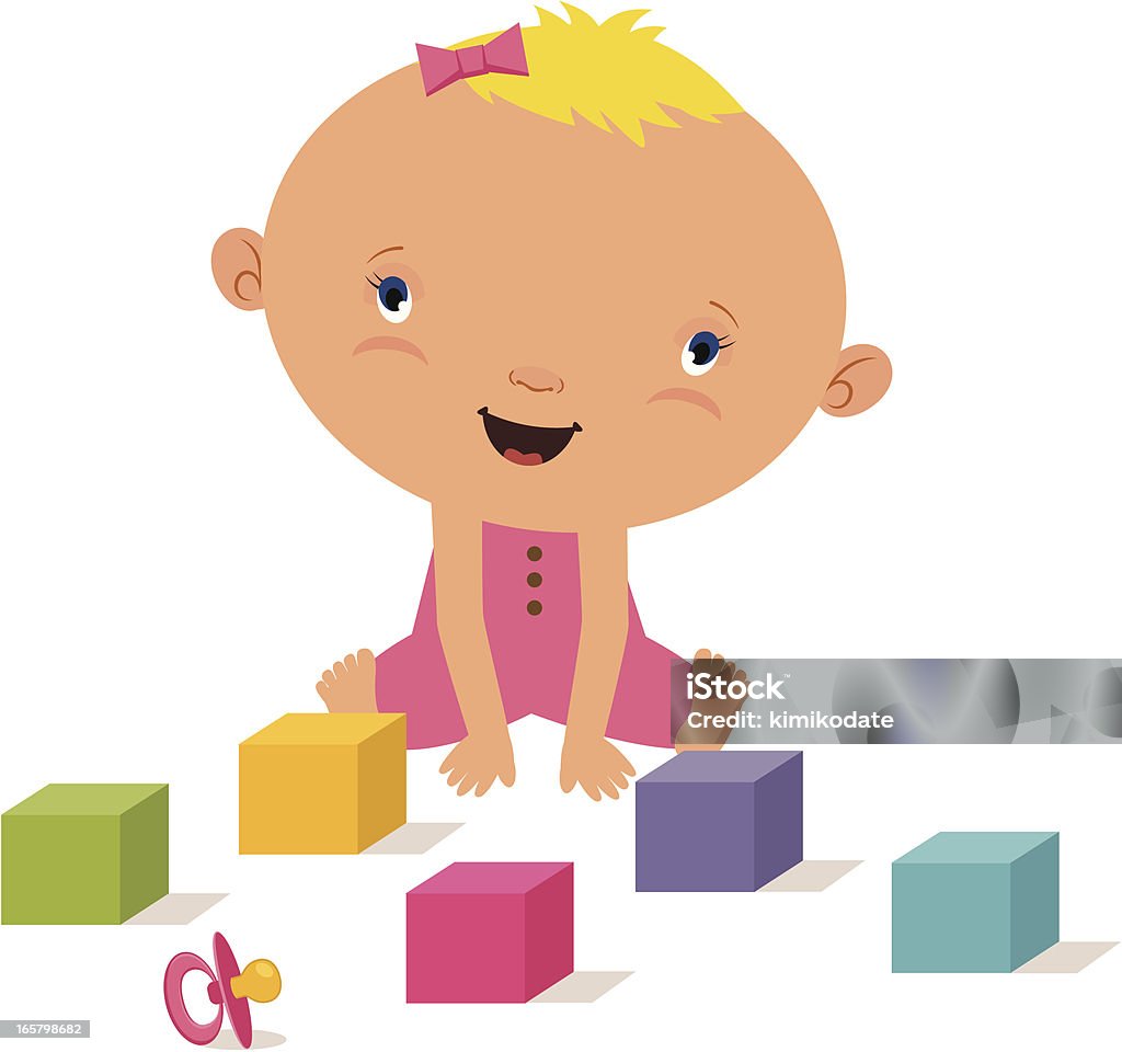 Ребенок девочка с блоками - Векторная графика 12-17 месяцев роялти-фри