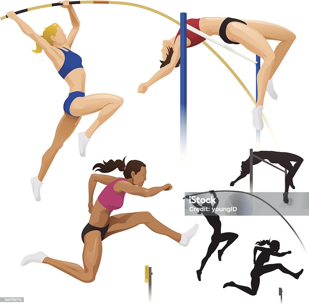 Salto con pértiga, salto de altura & obstáculos - arte vectorial de Atleta - Papel social libre de derechos