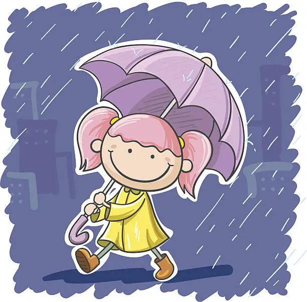 Vector illustration of Lovely girl in rain