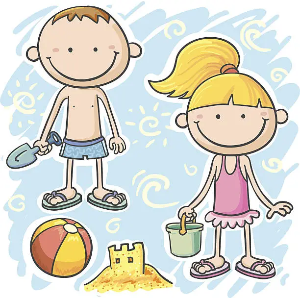 Vector illustration of Kids' summer fun on the beach