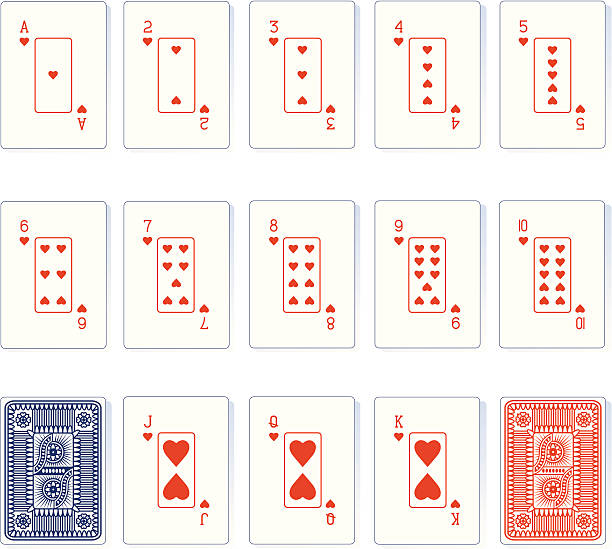 Heart Suit Playing Cards and Backs vector art illustration