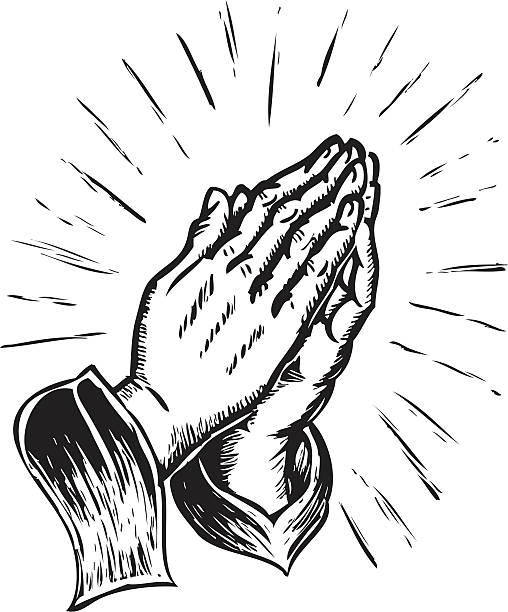 ilustraciones, imágenes clip art, dibujos animados e iconos de stock de esbozos rezar manos - prayer position illustrations