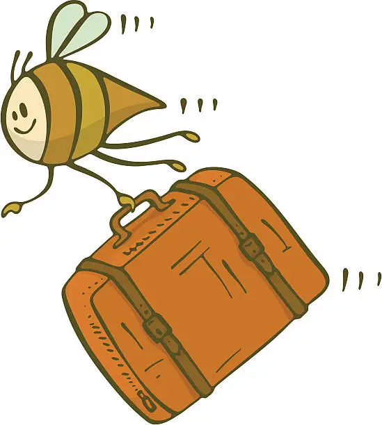 Vector illustration of Bee Carryng Heavy Suitcase