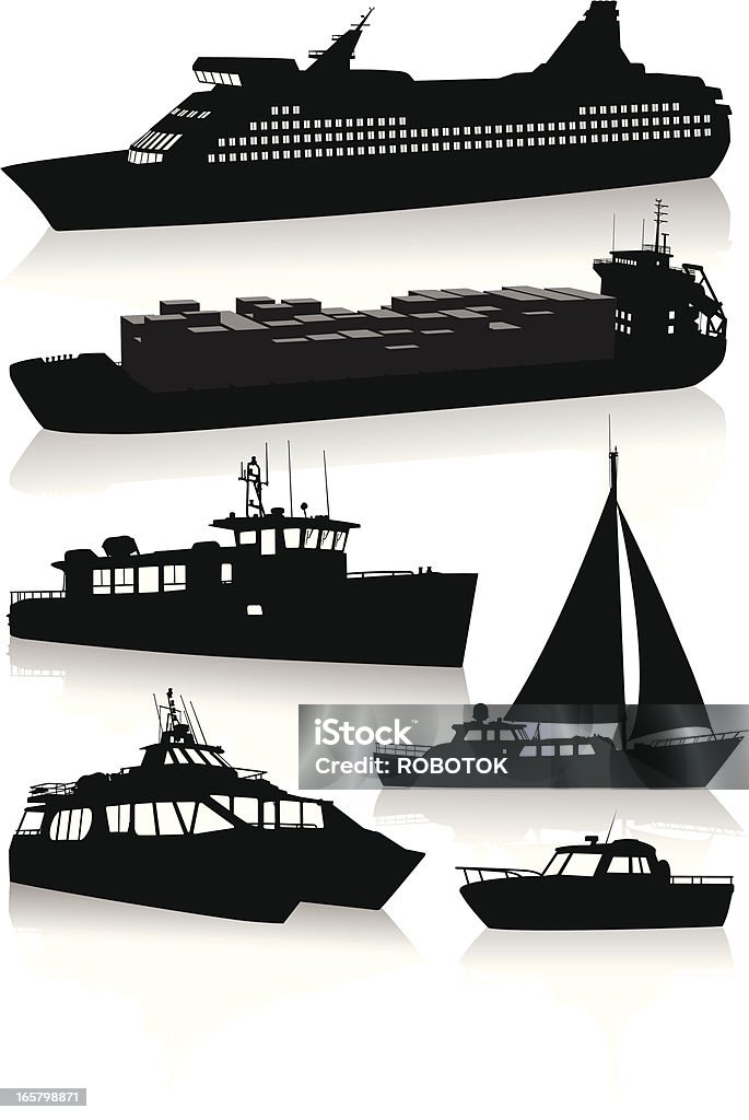 Silhuetas dos modernos navios e embarcações - Vetor de Silhueta royalty-free