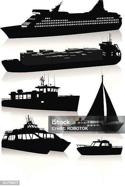 Vetores de Silhuetas Dos Modernos Navios E Embarcações e mais imagens de Silhueta - Silhueta, Iate - Embarcação de lazer, Veículo Aquático