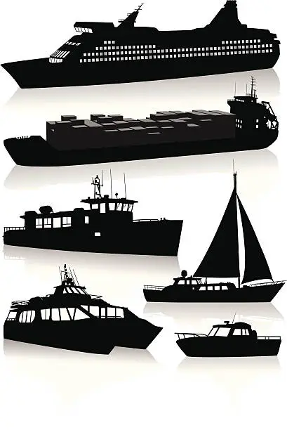 Vector illustration of Silhouettes of modern vessels and boats