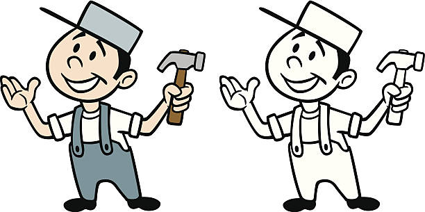 comic mann für - mechanic cartoon construction work tool stock-grafiken, -clipart, -cartoons und -symbole