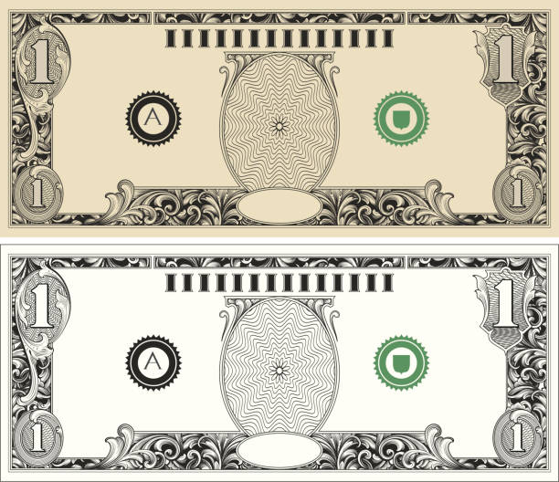 ilustraciones, imágenes clip art, dibujos animados e iconos de stock de dólar con las marcas scrollwork - billete de un dólar estadounidense