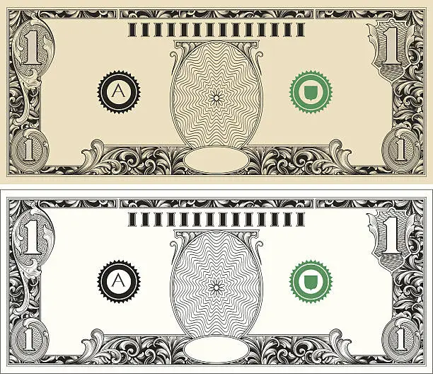 Vector illustration of Dollar Bill with engraved scrollwork