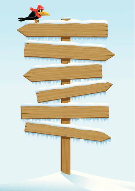 Vector illustration of Multiple Wooden Sign in Winter