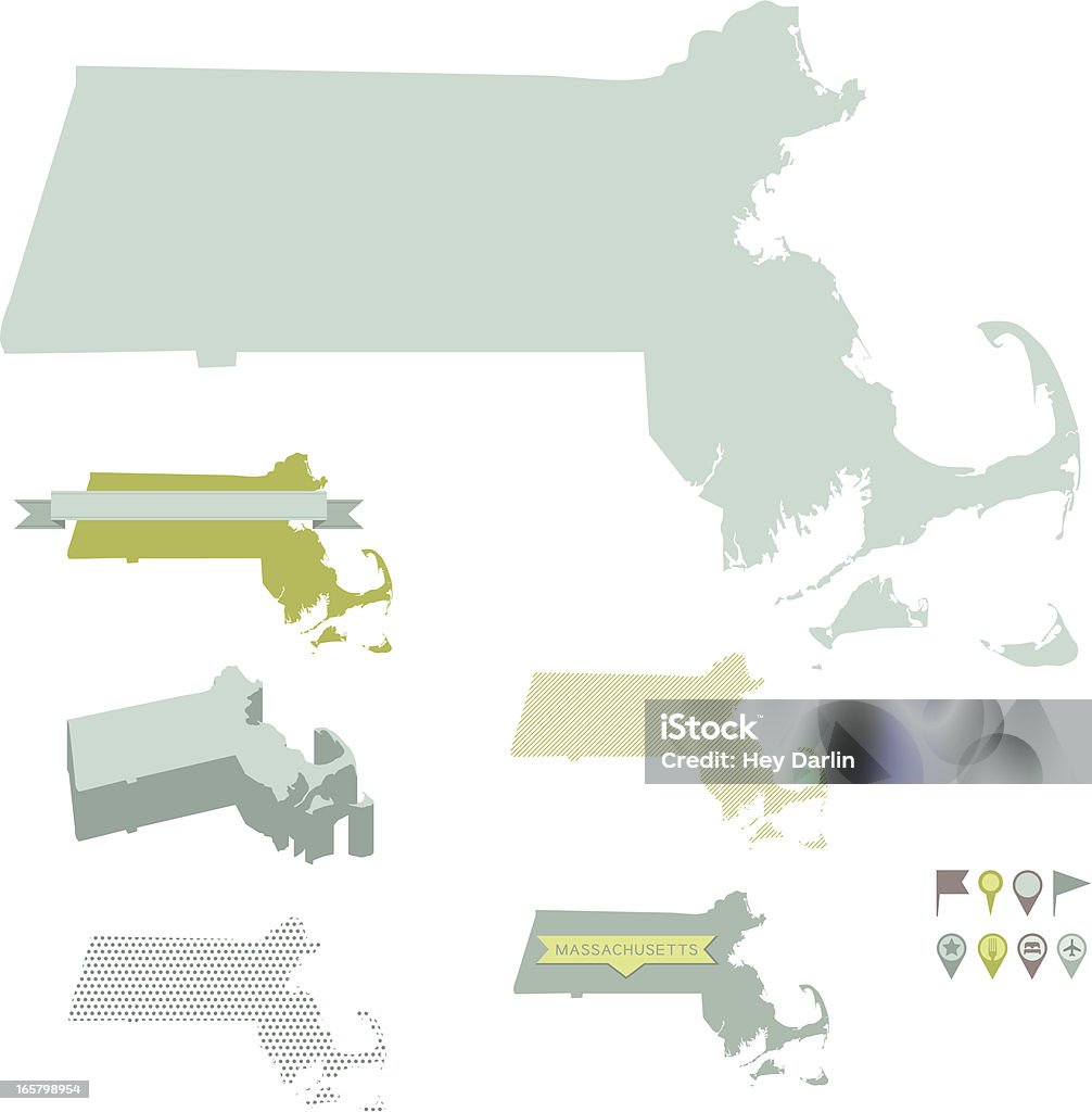 Massachusetts State mappe - arte vettoriale royalty-free di Blu