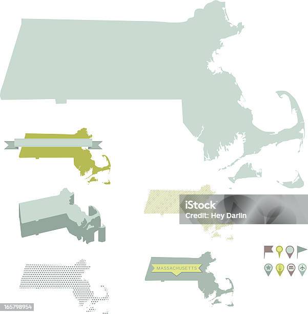 Massachusetts State Mappe - Immagini vettoriali stock e altre immagini di Blu - Blu, Carta geografica, Cartografia