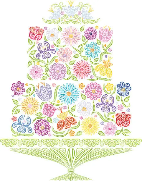 Vector illustration of Floral Wedding Cake