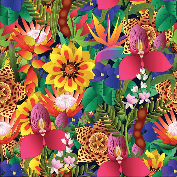 Vector illustration of tropical flower seamless pattern