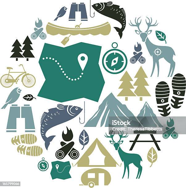 Ilustración de Conjunto De Iconos De Actividad Al Aire Libre y más Vectores Libres de Derechos de Excursionismo - Excursionismo, Mapa, Ícono
