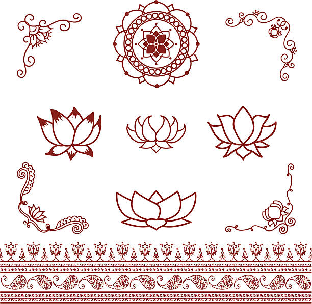 Mehndi Lotus Elements vector art illustration