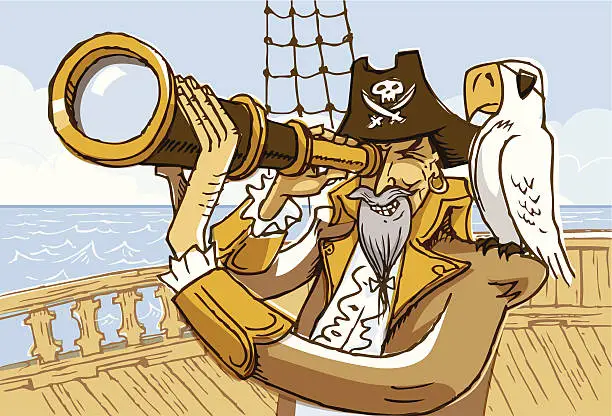 Vector illustration of Pirate and ship