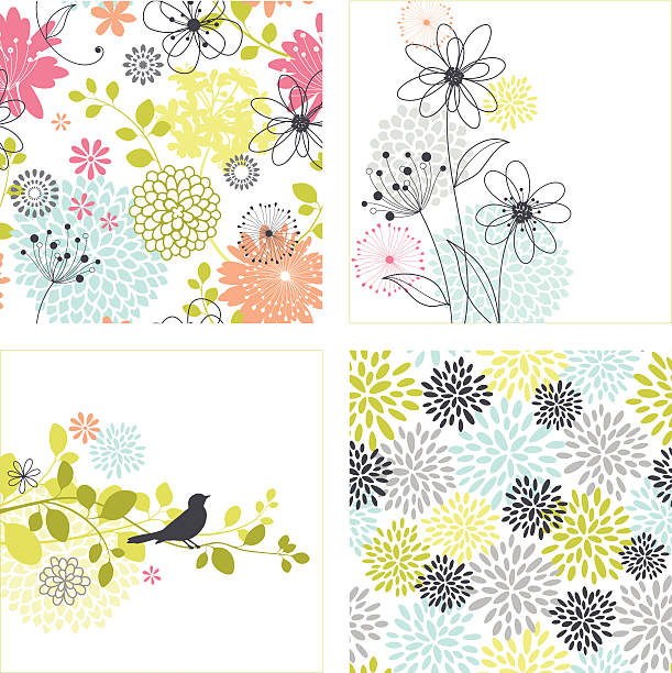 ilustraciones, imágenes clip art, dibujos animados e iconos de stock de flor diseños y patrones perfectos - flower backgrounds single flower copy space
