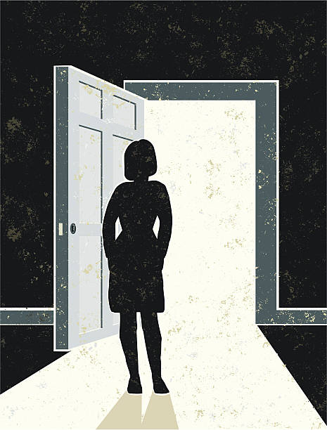 откройте дверь и бизнес женщина - door opening women doorway stock illustrations