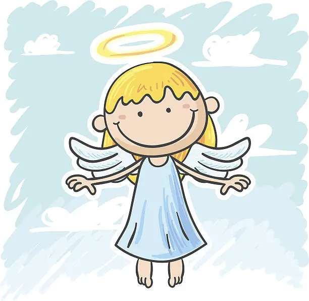 Vector illustration of Little angel girl cartoon character