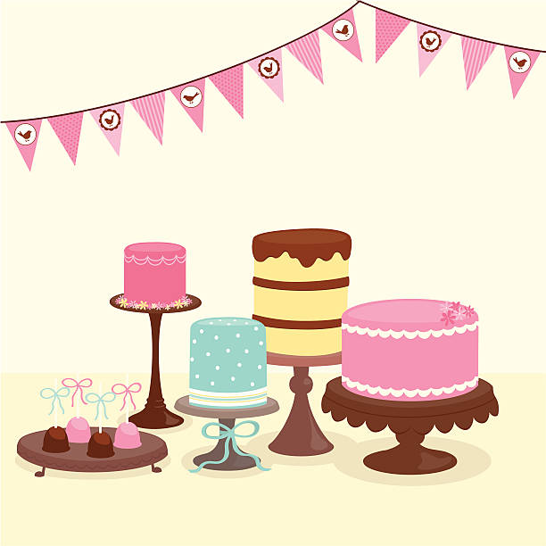 Party cakes with bunting vector art illustration