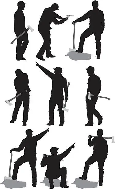Vector illustration of Multiple images of a lumberjack in different poses