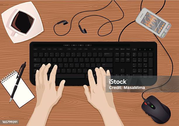 Digital Illustration Of Desk And Hands Typing On Keyboard Stock Illustration - Download Image Now