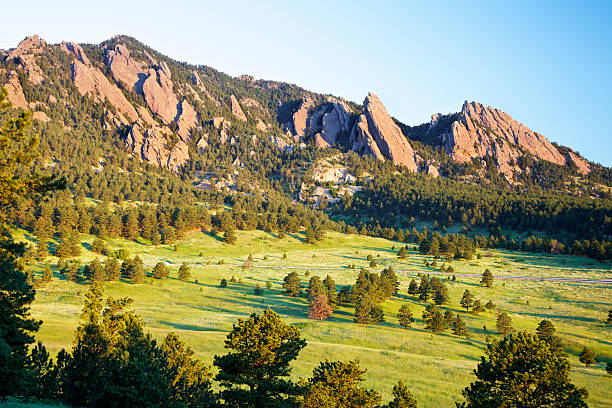 Landscape of flatirons in Boulder, Colorado stock photo