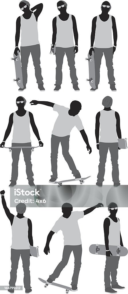 Plusieurs images d'un homme avec skate-board - clipart vectoriel de Faire du skate-board libre de droits