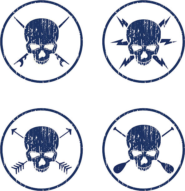 illustrazioni stock, clip art, cartoni animati e icone di tendenza di set teschio - skull dirty insignia grunge