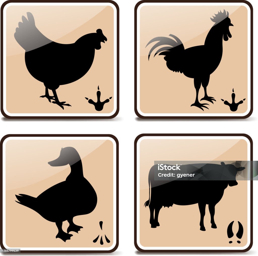 farm animals drawn of vector domestic animal and footprint  silhouette set. Animal stock vector