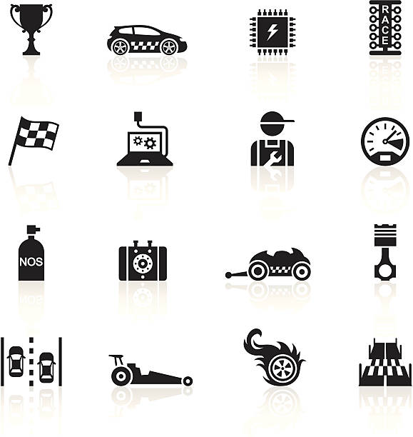 Black Symbols - Drag Racing Illustration representing different drag racing related icons. nitrogen icon stock illustrations