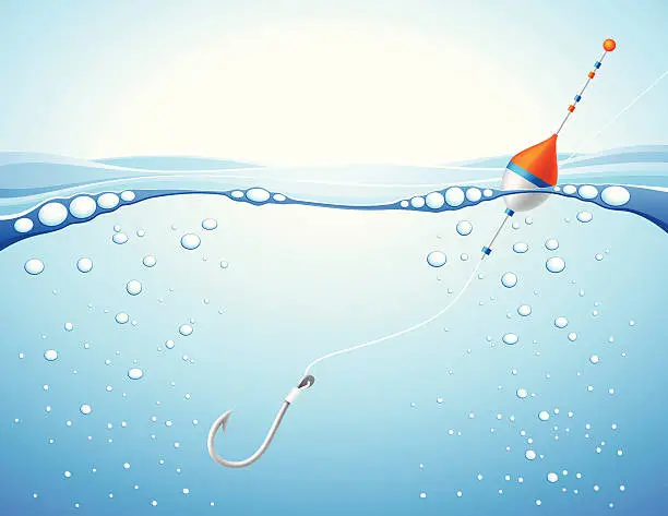 Vector illustration of Hook and float underwater