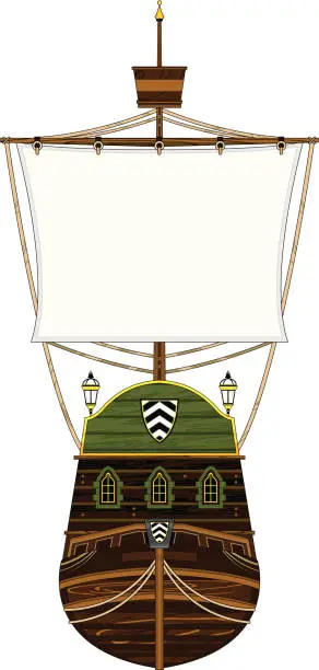 Vector illustration of Medieval Ship Stern View