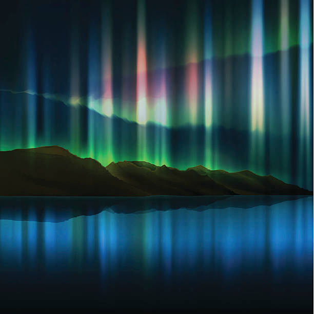 ilustraciones, imágenes clip art, dibujos animados e iconos de stock de northern lights - aurora borealis treelined north illuminated