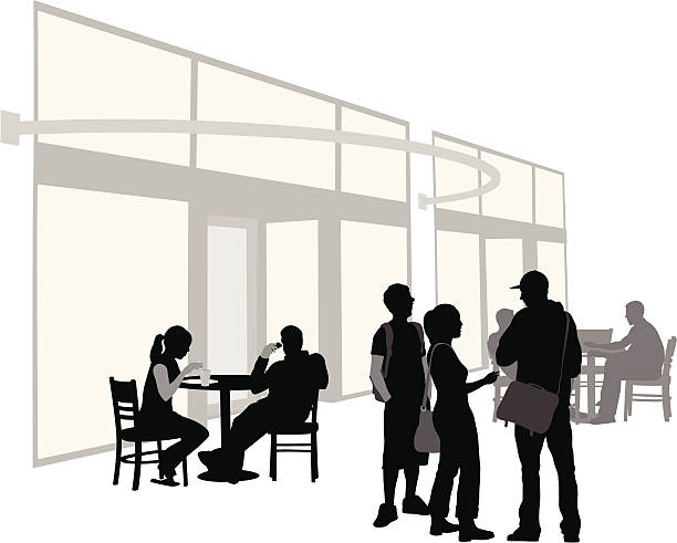 coffeehangout - eating silhouette men people stock illustrations