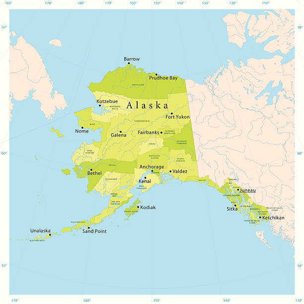 Alaska Vector Map "Highly detailed vector map of Alaska, United States. File was created on May 4, 2012. The colors in the .eps-file are ready for print (CMYK). Included files: EPS (v8) and Hi-Res JPG." chukchi stock illustrations