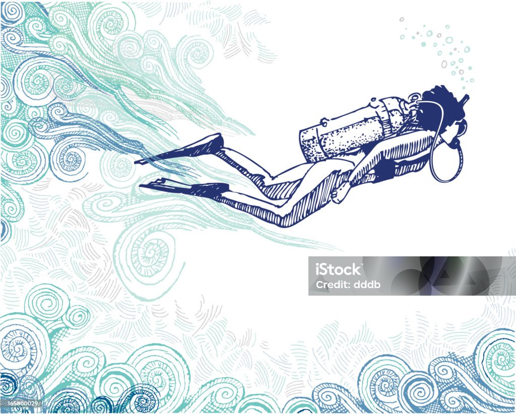 Scuba Diver Doodle Hand drawn doodle sketch a scuba diver. Vector illustration is grouped for easy color change. Includes XL 5000x5000 jpg Scuba Diving stock vector