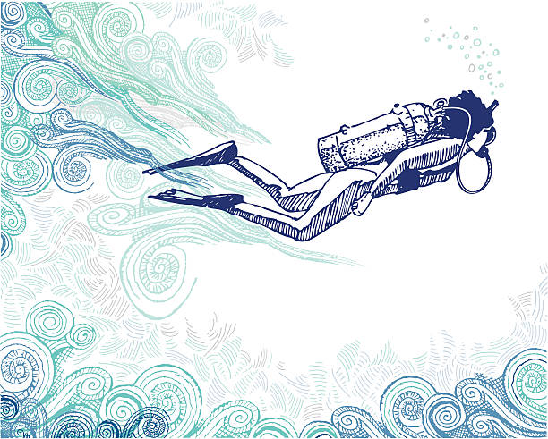 Scuba Diver Doodle Hand drawn doodle sketch a scuba diver. Vector illustration is grouped for easy color change. Includes XL 5000x5000 jpg diving equipment stock illustrations