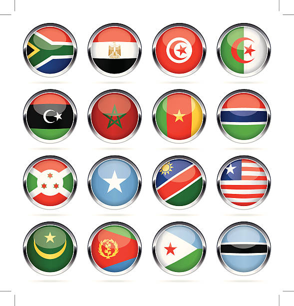 Round Chrome Flag Icon Collection - Africa Flags collection - Africa (part 1st of 3) flag of djibouti stock illustrations