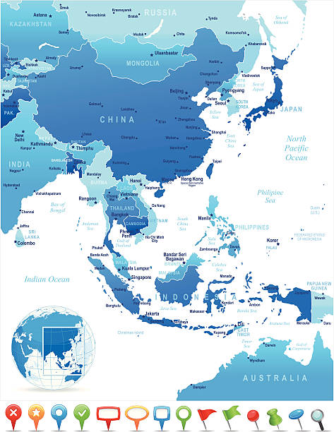 illustrations, cliparts, dessins animés et icônes de carte de l'asie de l'est-pays, villes et navigation icônes - philippines map cartography asia