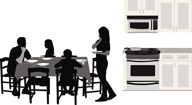 Family Affair Vector Silhouette A-Digit lunch silhouettes stock illustrations