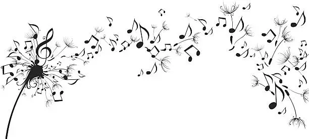 Vector illustration of Musical notes floating as dandelion seeds