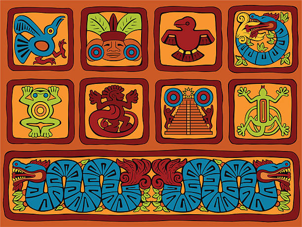 ilustraciones, imágenes clip art, dibujos animados e iconos de stock de maya bloques de estilo - dibujos aztecas