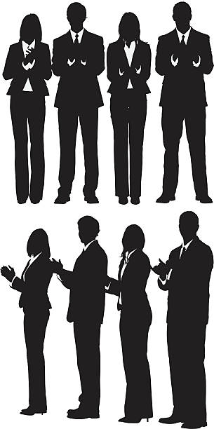 Silhouette of business executives clapping Silhouette of business executives clappinghttp://www.twodozendesign.info/i/1.png well dressed man standing stock illustrations