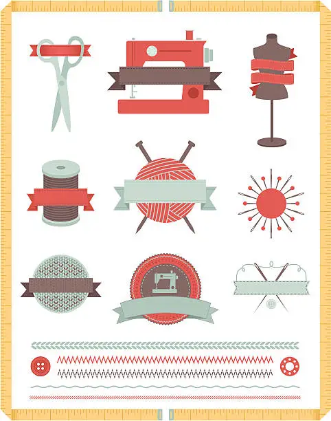 Vector illustration of Sewing and Knitting Design Elements