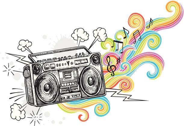 Boom Box with Swirls vector art illustration